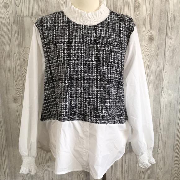 𝅺SHEIN Preppy Tweed & Ruffled Layer Top Size 4XL - Picture 1 of 11